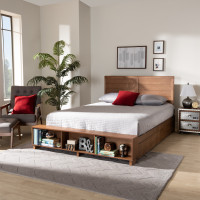 Baxton Studio Alba-Ash Walnut-Full Alba Modern Transitional Ash Walnut Brown Finished Wood Full Size 4-Drawer Platform Storage Bed with Built-In Shelves